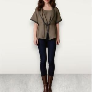 Agnona Size 40‎ Short Sleeve Cinch Waist Lagenlook Jacket Brown Silk Cashmere